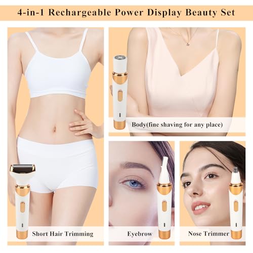 Electric Razor for Women Men,4 in 1 Painless Ladies Wet & Dry Body Razors and Facial Hair Remover, Rechargeable Painless Hair Removal Kit for Nose Face Body Leg Bikini Arm Hair