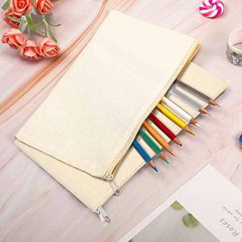 Shappy 40 Pieces Canvas Pencil Pouch Zipper Makeup Cosmetic Bags Case Blank Craft DIY Bags Multipurpose Toiletry Stationary Storage Bag for Women Travel(White)