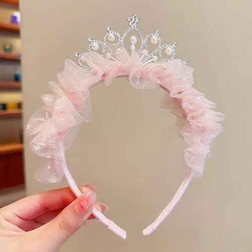 Huachi Princess Tiara Crown Headband Cute Tulle Tiaras Crowns Birthday Headbands for Women Teens Head Bands Party Favor Fairy Costume Hair Accessories (Pink)