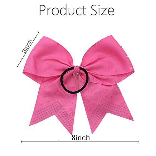 Hipcheer 12PCS 8" Rhinestones Large Cheer Hair Bows for Girls, Hand-made Grosgrain Ribbon Hair Accessories for Teen Girls Softball Cheerleader Sport (Hot Pink)