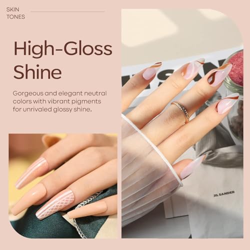 modelones Gel Nail Polish Kit -6 Colors Nude Pink Gel Polish Set Skin Tones Neutral Brown Soak Off Gel Nail Kit Manicure DIY Nail Art Salon Home Gift