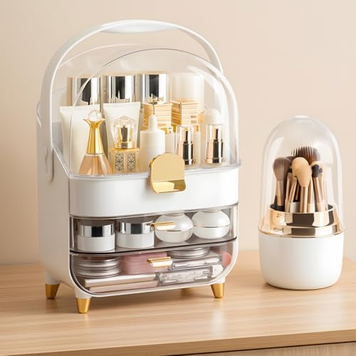 Makeup Organizer Countertop, Skincare Bathroom Counter Organizer, Storage Box Cosmetic Display Cases, Teen Girl Gifts Trendy Stuff Make up Organizers for Vanity, Dresser (Rose Gold)