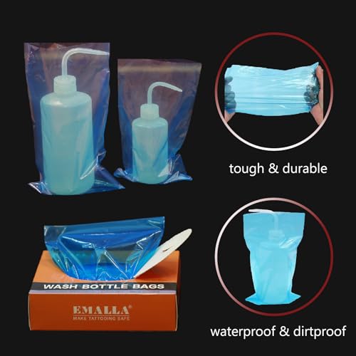 Sotica Tattoo Wash Bottles with Bags 2pcs 500ml Tattoo Squeeze Bottles 16oz with 250pcs Wash Bottle Bags Tattoo Bottle Covers Tattoo Accessories