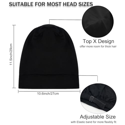 Sleep Cap Bonnet for Sleeping Black Women, Adjustable Cooling Ice Silk Lined Bonnet for Curly Braids Hair Cover Beanie Hat