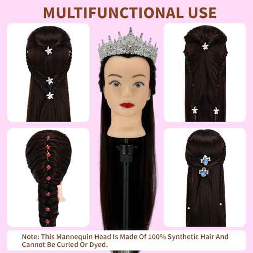 28" Cosmetology Mannequin Head With Hair£¬Doll Head For Hair Styling£¬Training Head For Braiding Cutting & Styling Practice £¬Includes Free Wig Stand & Hair Tools Set (Drak brown)