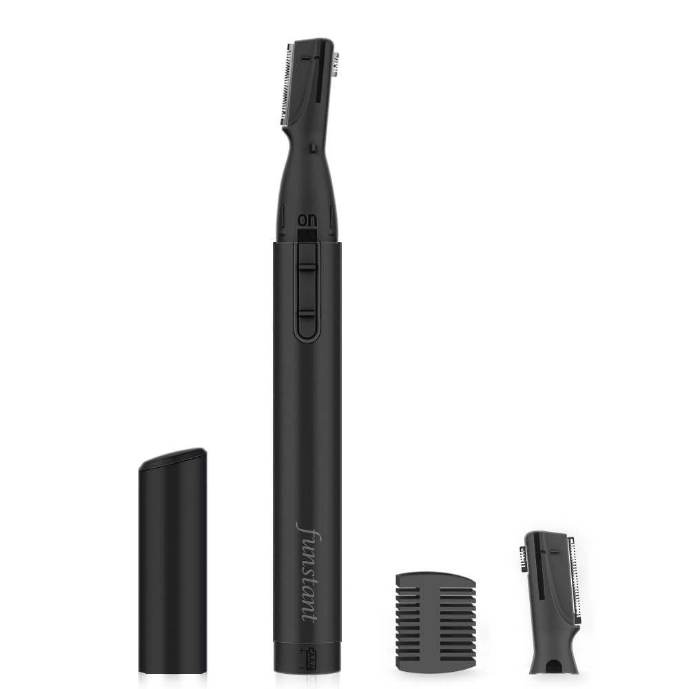 Funstant Upgraded Eyebrow Trimmer for Men, Precision Detailer Battery-Operated Eyebrow Razor and Shaper, Electric Facial Hair Trimmer with Comb, Dual-Blade Grooming Tool, No Pulling Sensation