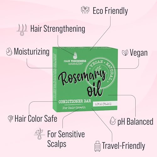 Rosemary Oil for Hair Growth Conditioner Bar. Eco Friendly, Vegan, Color Safe, pH Balanced. Solid Conditioner Bar Equal To 3 Liquid Bottles. Zero Plastic, USA Made, Strengthening & Dry Hair Relief