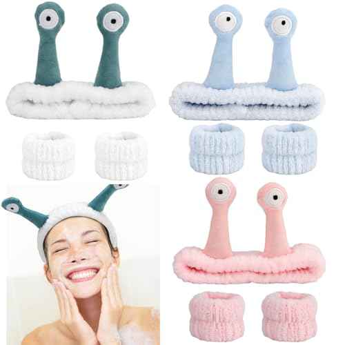 Canitor Snail Spa Headband Wrist Bands - Cute Animal Hair Accessories for Face Wash, Makeup Removal, and Skincare - Fun Gifts for Women and Girls