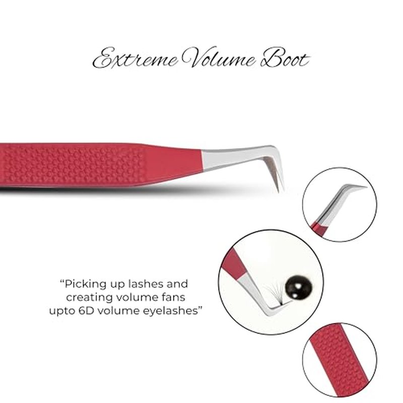 SIVOTE Lash Tweezers for Eyelash Extensions Fiber Tips, Set of 3, 45 Degree, Curved, Volume Boot, Dark Green Red Green