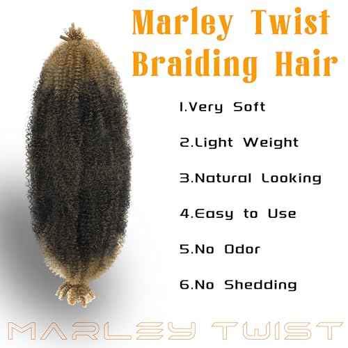 Marley Hair 18 Inch 7 Packs Pre Separated Springy Afro Twist Hair Ombre Honey Blonde Marley Twist Braiding Hair for Faux Locs Crochet Hair Pre Fluffed Spring Twist Hair Extensions (18",1B/27)