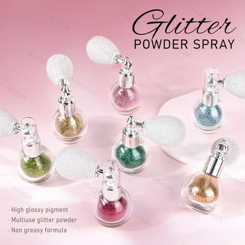 KYDA Highlighter Powder Spray, High Glossy Shimmer Sparkling Powder for Face and Body Glitter Makeup, Body Glitter Spray, Golden