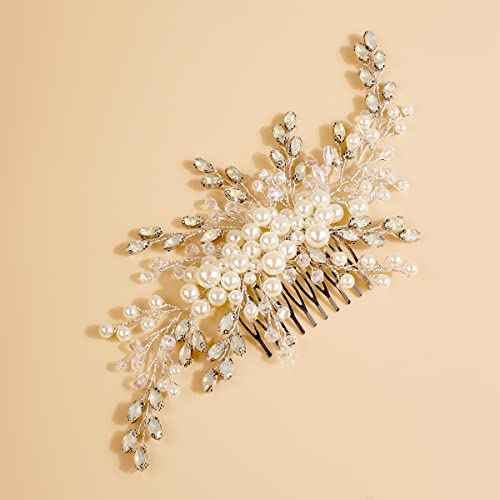 Hair Comb, Wedding Ivory Crystal Rhinestone Headpiece Pearls Hair Accessory for Brides