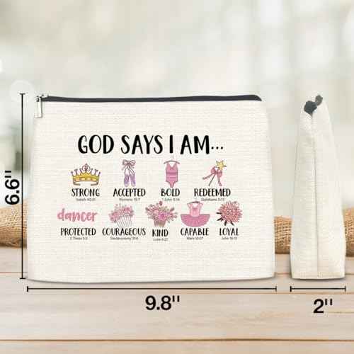 Inspirational Christian Gifts for Girls Her, Religious Gifts Motivational Dancer Ballerina Girls Makeup Bag, God Says I Am Dancer Cosmetic Bag Makeup Pouch