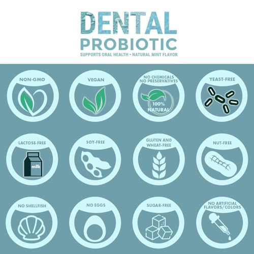 Dental Probiotic, 30 Sugar Free Chewable Tablets, Mint Flavor - Vegan Supplements w/BLIS K12 & M18 - Boosts Oral Health - Fights Bad Breath (Halitosis), Tooth Decay, Strep Throat