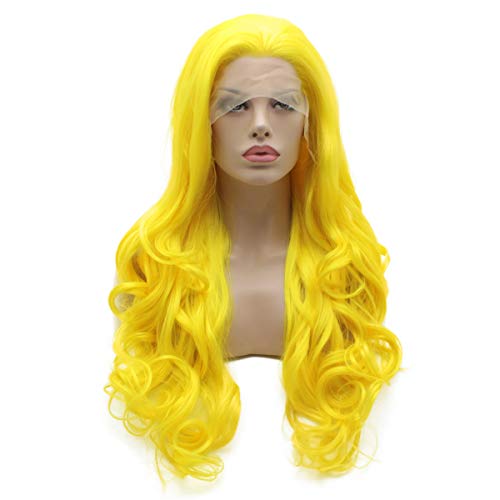 Lushy Wavy Long 26inch Golden Wig Heavy Density Heat Resistant Realistic Synthetic Lace Front Wig