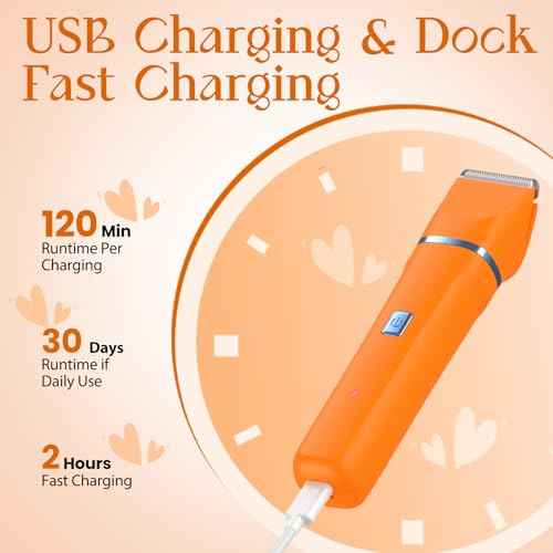 Facial Hair Removal for Women - Waterproof 2 in1 Rechargeable Eyebrow Facial Trimmer and Bikini Trimmer for Women, Painless Face Electric Razor/Shaver for Lip, Arms, Face, Peach Fuzz