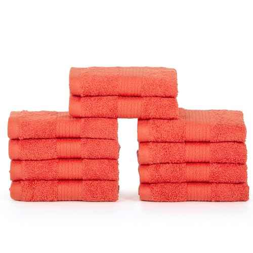 Ample Decor Wash Cloths Pack of 10, Oeko Tex Certified 600 GSM 100% Cotton Soft Absorbent, Premium Quality Durable Machine Washable, Ideal for Bathroom, Pool, Hotel, Spa ? Orange