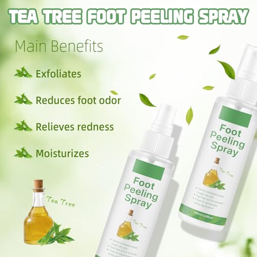 Foot Peeling Spray, Tea Tree Foot Exfoliator Spray, Vegan Botanicals, Moisturizing & Smooth Feet Skin, Gently Exfoliates Away Rough, Dry Skin, 4.06fl.oz/120ml