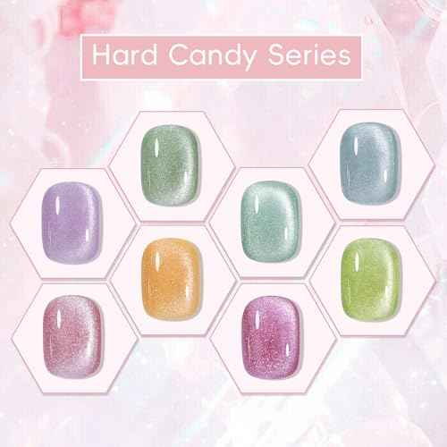ADHERE Hard Candy Series - Cat Eye Gel Nail Polish Kit ? Magnetic Cat Eye Nail Polish Gel para u?as Glitter Shining Nail Gel Polish Soak Off UV Magnetic Gel Nail Varnish, Brown