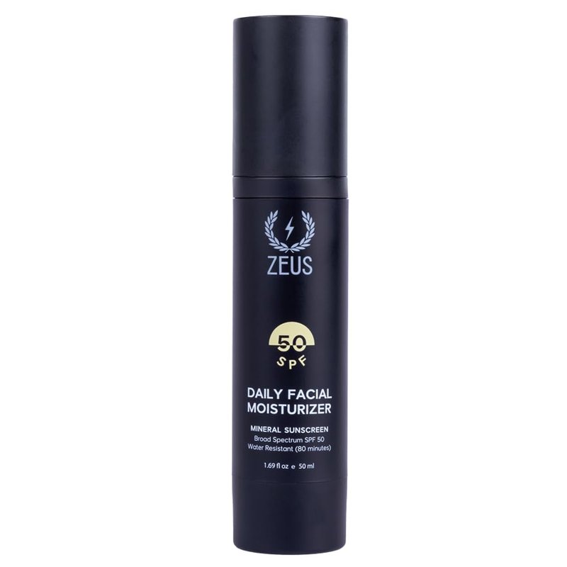 ZEUS Men’s Hydrating Face Moisturizer with SPF 50, Restores, Protects & Hydrates Skin, Daily Face Lotion for Men, Natural Mineral Sunscreen for Everyday UV Protection (Made in USA)