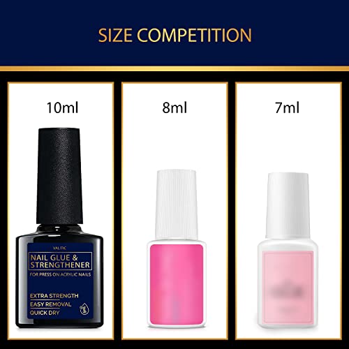 Valitic Strong Nail Glue and Strengthener - Quick Dry Brush On Gel for Long Lasting Nails - Adhesive Bond for False Nails - Strengthener for Nail Tips - 1 PACK