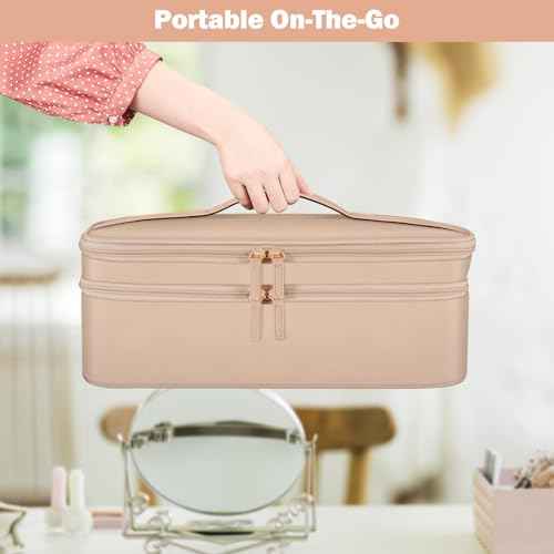 SITHON Double-Layer Travel Carrying Case for Shark FlexStyle/SmoothStyle, Water Resistant Storage Organizer Bag for Airwrap Styler, Also for Revlon One-Step Hair Dryer (Bag Only) (Rose Gold)