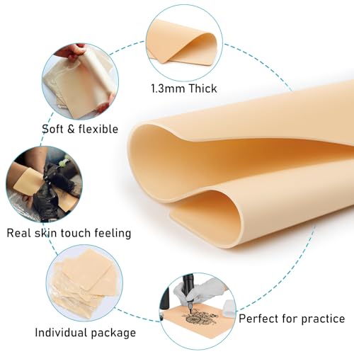 30Pcs Tattoo Practice Skin Kit with Transfer Paper - Yugui 10pcs Professional 1.3mm Fake Skin & 20pcs Premium Tracing Stencil Paper Set for Beginners to Artists Kits Supplies