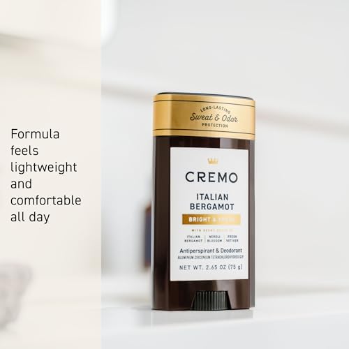 Cremo Italian Bergamot Antiperspirant & Deodorant for Men, 48-hour Sweat and Odor Protection, 2.65oz