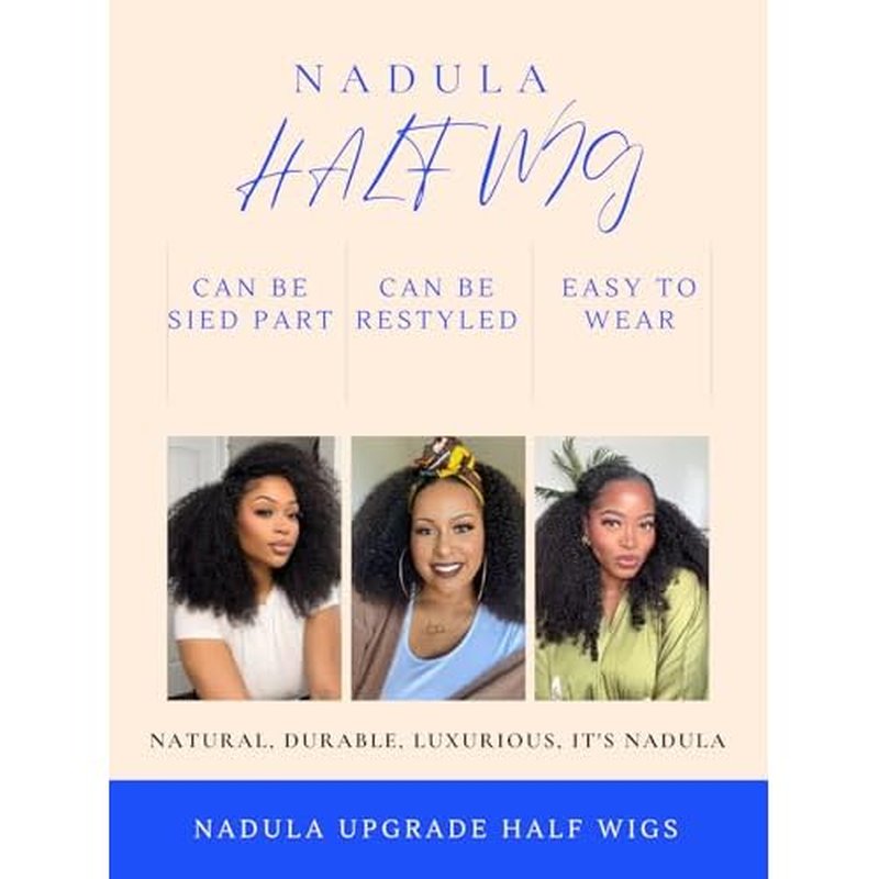 Nadula Glueless Afro Kinky Curly Half Drawstring Wig Human Hair No Leave Out with 4C Blend Edges Hairline, 12A Upgraded Flip-over Design Wear and Go Clip in Half Wig Beginner Friendly 14inch