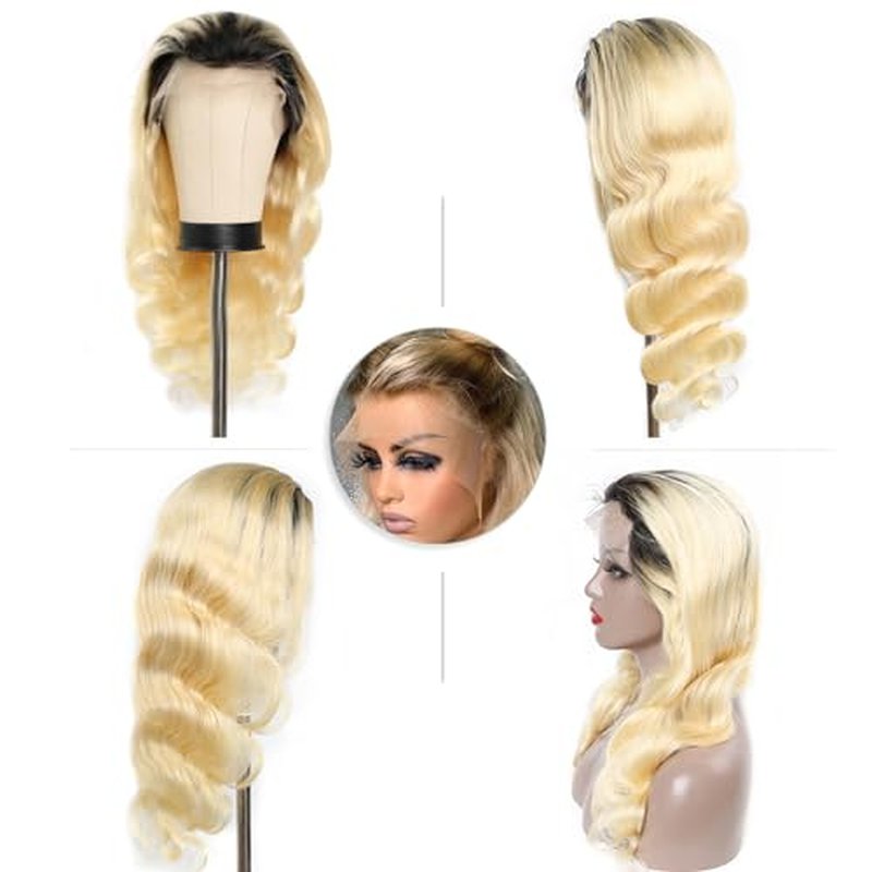 Smavida HD Lace Front Wigs Human Hair for Black Women,150% Density Ombre 613 Blonde Free Part Colored Lace Frontal Human Hair Wig Dark Root Body Wave Wig Pre Plucked with Baby Hair 24inch