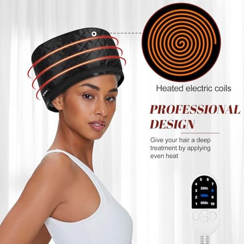 Hair Steamer for Deep Conditioning: Upgraded Heat Cap with 10-Level Fast Heating 3 Time Settings for Natural Hair Portable Thermal Steam Cap for Home Hair Treatment