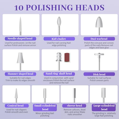 Aleanu Professional Manicure Pedicure Kit - 10 Speeds Cordless Nail Drill?Rechargeable Pedicure Tools for feet, Nail Drill for Thick Nail Toenail Cuticle Women Men Baby Pets(Purple)