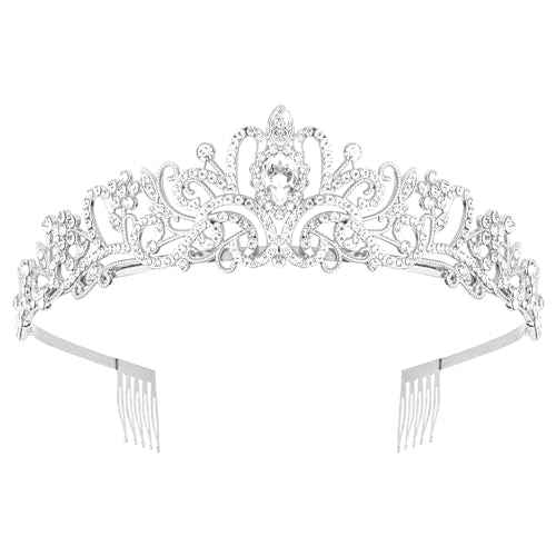 CURASA Silver Crystal Crowns Exquisite Tiaras for Women Birthday Crown for Girls Princess Crown Cute Hair Accessories for Women Gifts for Wedding Birthday Party Prom Halloween Christmas