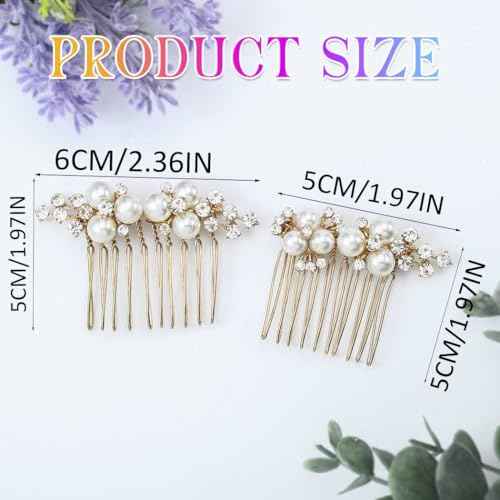 Brishow Wedding Hair Combs Gold Pearls Bridal Hair Accessories Crystal Brides Headpiece Hair Clip for Women and Girls 2 Pieces (Gold)