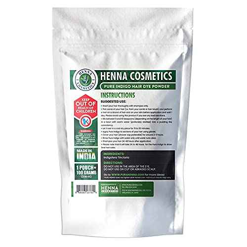 Henna Cosmetics Indigo Powder Natural Hair Dye Kit | Organic Black 100 Grams (3.52 Ounces)