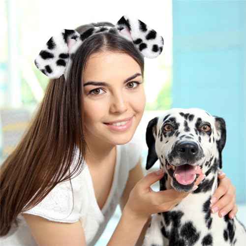 Beviliu Dalmatian Dog Ears Headband - 8 Pack Puppy Ear Hairband Fluffy Adult Dalmatian Costume for Halloween Dogs Party Cosplay Washing Makeup