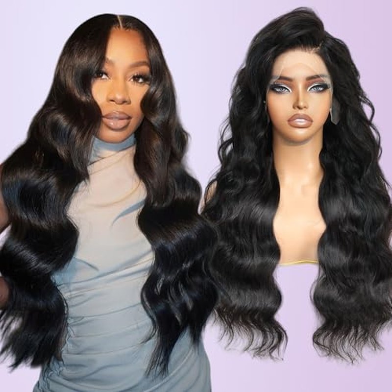 210% Density 13x6 Full Lace Frontal Wigs Human Hair 12A Body Wave Brazilian Virgin Human Hair Pre Plucked HD Transparent Lace Glueless Wigs Human Hair with Baby Hair 16 Inch
