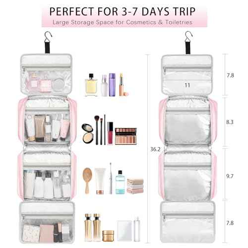 Hanging Travel Toiletry Bag for Women, Portable Toiletry Bag for Travel Size Essentials, Water-resistant Large Travel Makeup Bag with Hook for Toiletries, Cosmetics, Travel Accessories