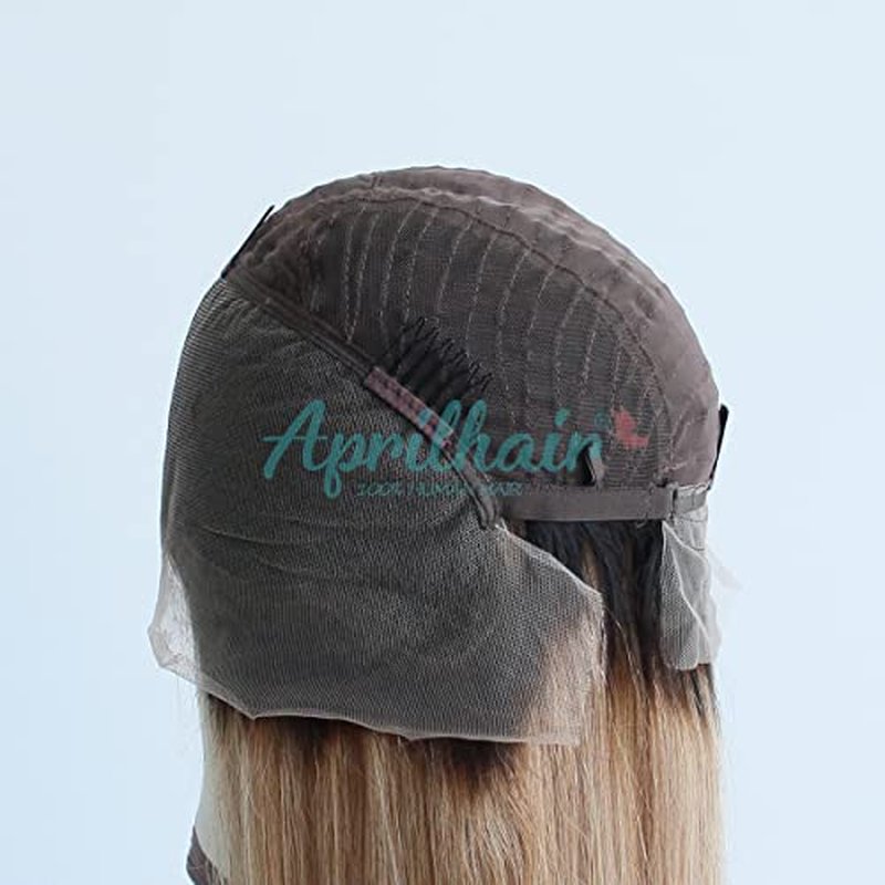 Pre-plucked Ombre #1B/27 Dark Root Honey Blonde Ear To Ear Lace Front Wigs Straight Glueless 150% Density Brazilian Virgin Human Hair With Baby Hair Full (16" inch, Lace Front Wig Straight)