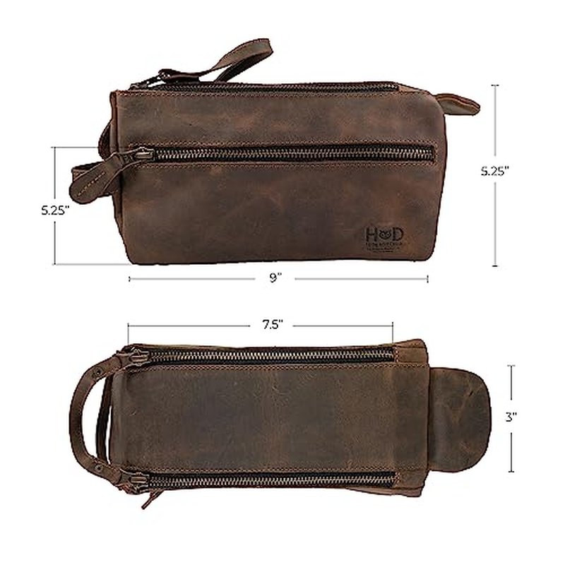 Hide & Drink, Toiletry Bag w/Handles, Hygiene Organizer, Travel Dopp, Razor Case, Bathroom, Shaving, Cosmetic Storage, Travel & Grooming Essentials, Full Grain Leather, Handmade, Bourbon Brown