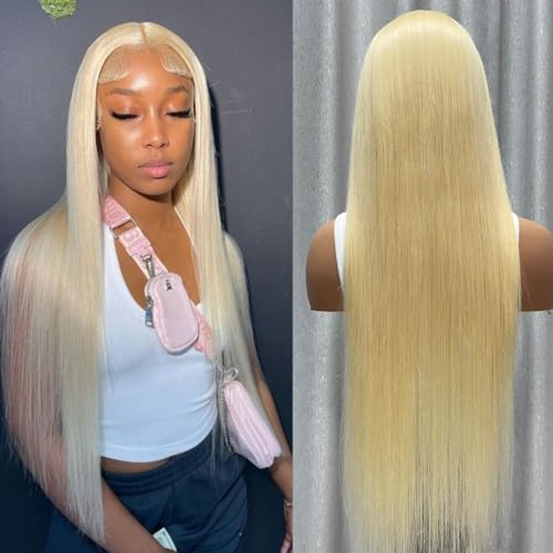 613 Lace Front Wig Human Hair 13x4 Transparent Blonde Lace Frontal Wigs 180% Density Straight Blonde Lace Front Wig Pre Plucked Glueless Wigs With Baby Hair (26 Inch)