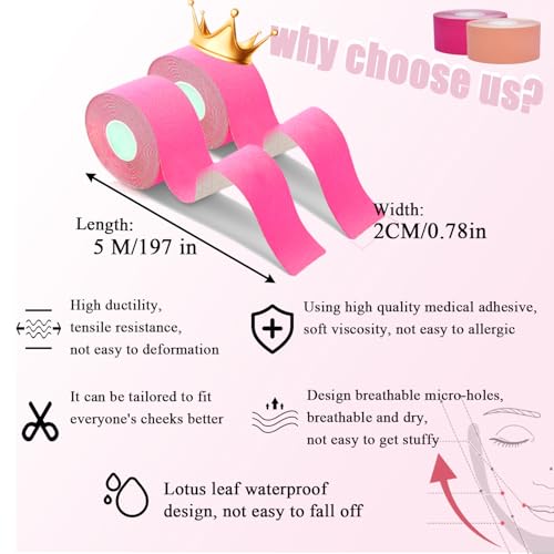 Anti-Wrinkle Face Tape,4 Rolls Facial Myofascial Lift Tape for Skin Firming, Toning & Tightening | Face Lift Tape for Neck & Forehead Smooths Wrinkles, Lifts Skin Anti-Aging Face Toning Belts|4 Colors