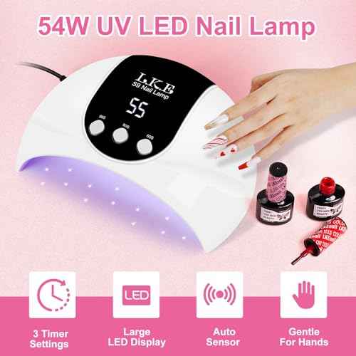 UV Light for Gel Nails, LKE 54W UV LED Nail Lamp with 18 Beads 3 Timer Setting Auto Sensor Nail Dryer Gel Polish Polygel Fast Curing Manicure Professional UV Nail Light Home Salon Nail Tools