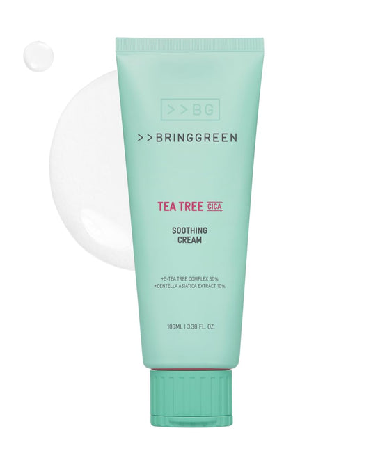 BRING GREEN Tea Tree Cica Soothing Cream Plus 100ml Korean Skin care, calming and soothing, moisturizer for skin, facial cream, trouble care, Blackhead Removing Pore care (Pack of 1)