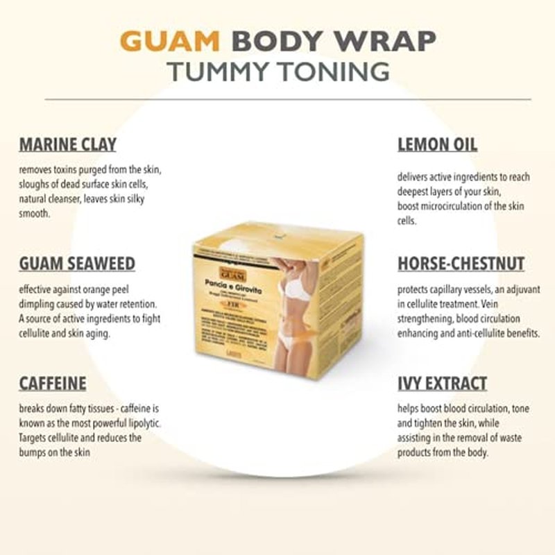 GUAM Anti Cellulite Stomach Wraps, INFRARED Body Wrap for Flat Tummy, FIR Tummy Wrap Cellulite Remover, Belly Cellulite Treatment, Stomach Skin Firming and Tightening Body Mud (2.2LB)