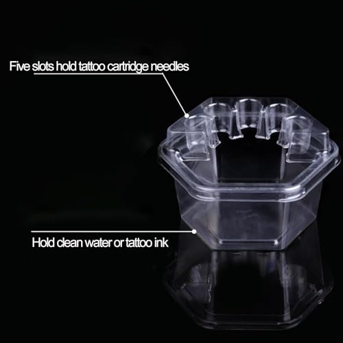 20PCS Hive Cups Disposable Tattoo Cartridge Needle Cup Holder Transparent Tattoo Needle Holder Plastic Ink Rinse Cups Stand Tattoo Cartridge Tray (Hexagon)