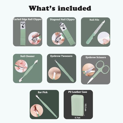 7 Pcs Manicure Set Stainless Steel Nail Clippers Kit, Nail Care Beauty Tools Set Christmas Stocking Stuffers, Christmas Gifts for Men and Women Travel Grooming Kit With Zipper Leather Case