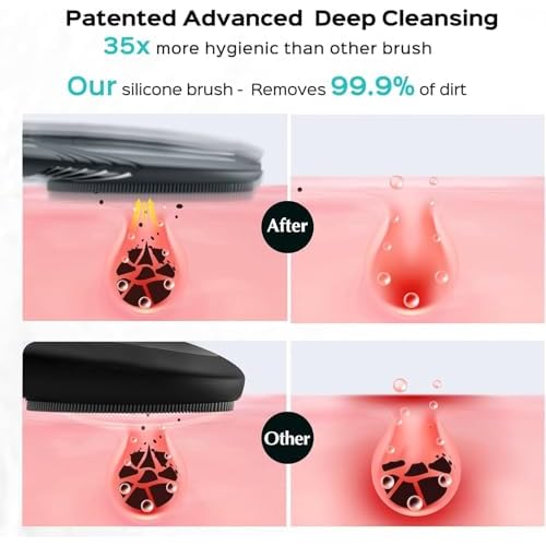 COSLUS Facial Cleansing Brush Face Scrubber : Portable Silicone Waterproof Rechargeable Face Wash Brush, 5 Cleansing Modes, Electric Deep Cleaning for Men & Women, Removing Blackhead, Exfoliating