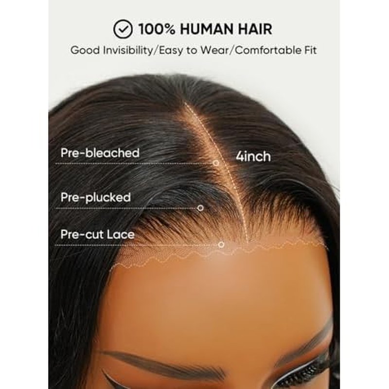 Wiggins Hair Body Wave Bob Wig Human Hair 4x7 Lace Front Wigs Human Hair Pre Cut Lace Ready to Wear Glueless Wig Human Hair Body Bob Wig For Women Pre-Bleached Knots & Adjustable Straps 10 Inch