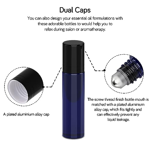 PrettyCare Essential Oil Roller Bottles 6-Pack, 10ml Amber & Blue Glass Bottles with Leakproof Caps & Funnel, Empty Refillable Containers for Aromatherapy, Perfume, Gift Making